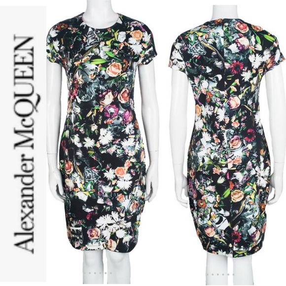 Alexander McQueen Multicolor Floral Printed Jersey Dress L